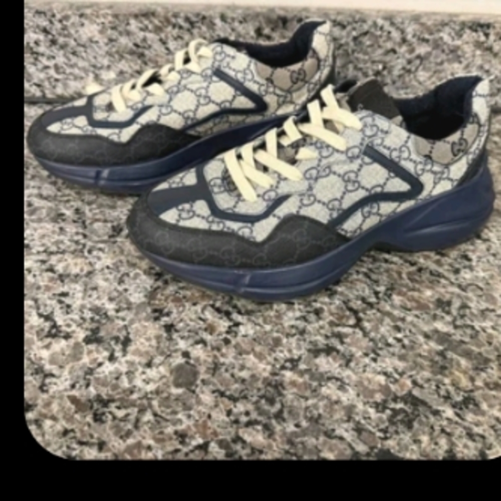 Gucci Blue and Cream Monogram Sneakers